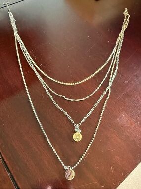 U2 Layered Silver-Tone Multi-Chain Necklace with Coin Pendants Authentic
